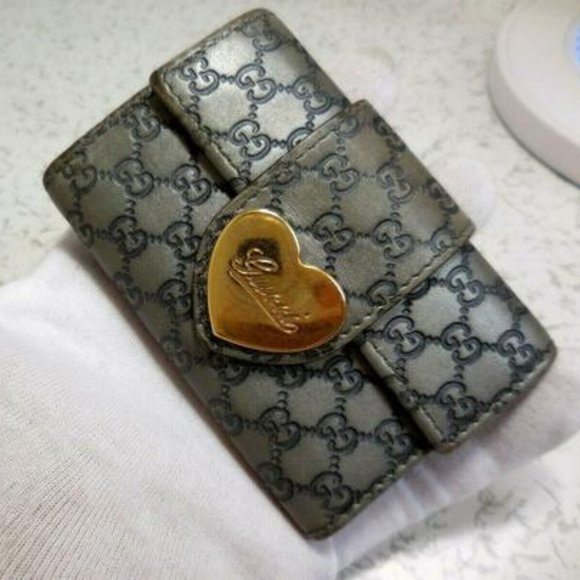 Gucci Silver Micro Guccissima Key Ring Gold Heart - Picture 1 of 7